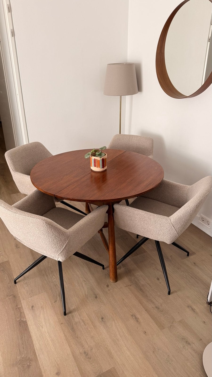 Vintage uitschuifbare teak eettafel met stoelen, Ophalen, Gebruikt, 100 tot 150 cm, Teakhout
