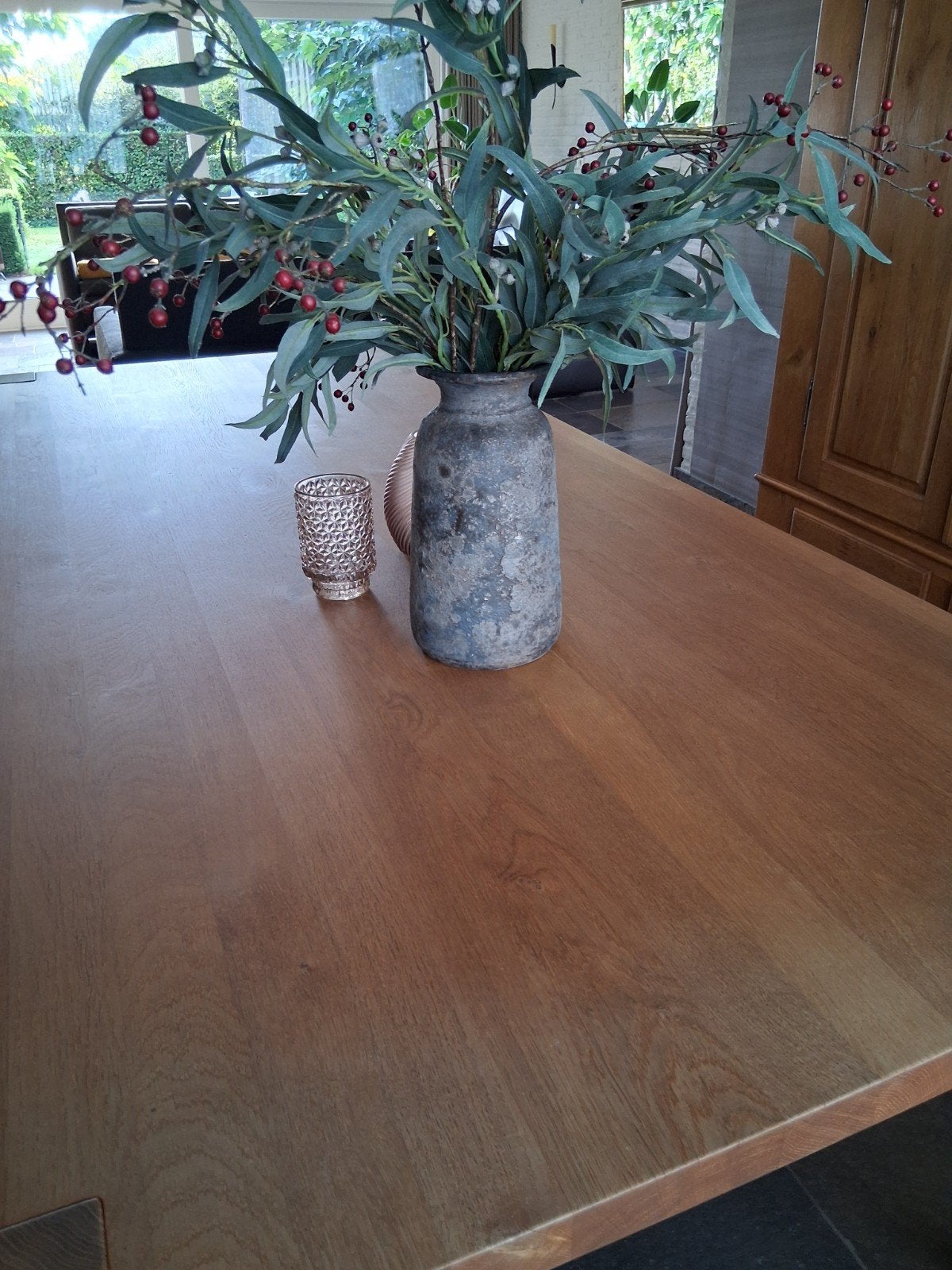 Massief  wild eiken eettafel 2.20x1.00, Ophalen, 100 tot 150 cm, Eikenhout, 200 cm of meer