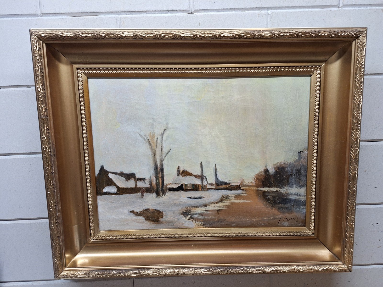 Schilderij Winterlandschap gesigneerd J. Pieters, Ophalen of Verzenden