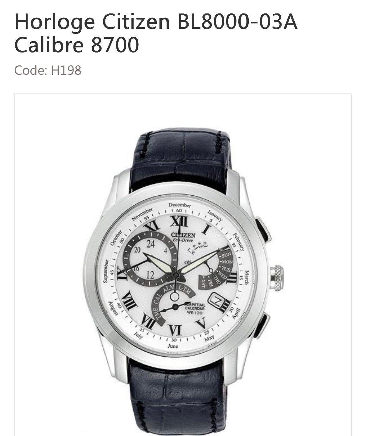 Citizen Eco-Drive BL8000-03A Calibre 8700 Herenhorloge, Leer, Staal, Ophalen of Verzenden, Zo goed als nieuw