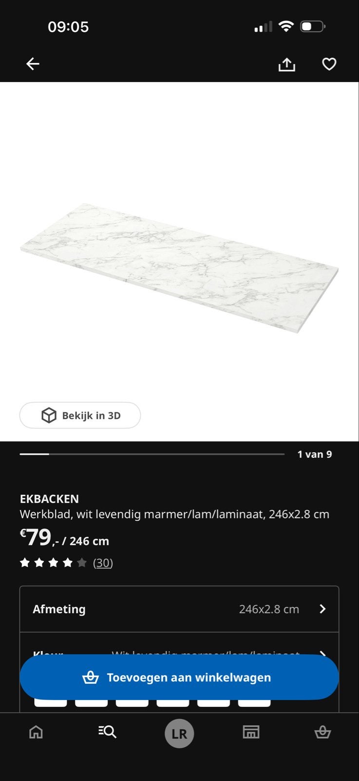 2x IKEA EKBACKEN Werkblad wit marmerlook 246x2.8 cm Nieuw, Ophalen, Overige typen, IKEA, Nieuw