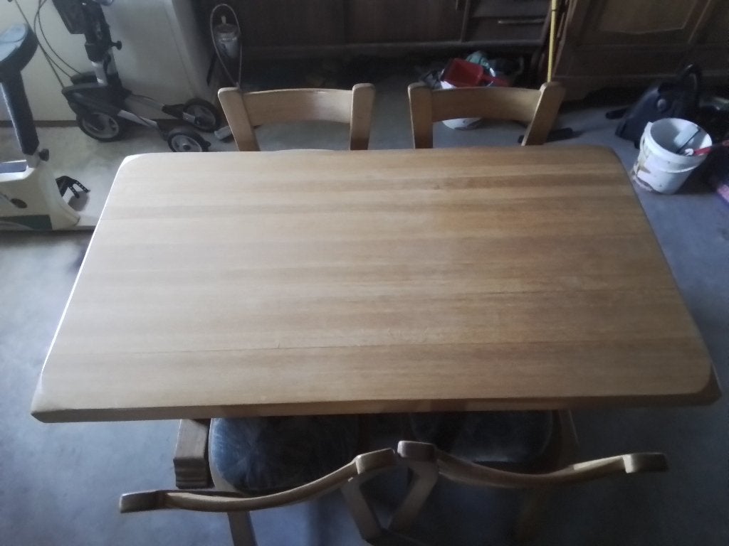 Eiken tafel met 4 eiken stoelen, Ophalen, 100 tot 150 cm, Eikenhout, 50 tot 100 cm