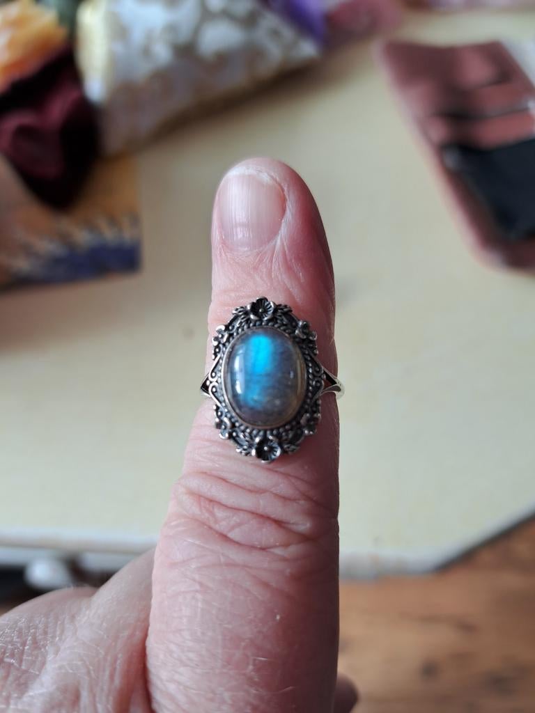 Echt zilver labradoriet ring verstelbaar, Sieraden, Tassen en Uiterlijk, Ringen, Ophalen of Verzenden, Zilver, Zilver, Dame