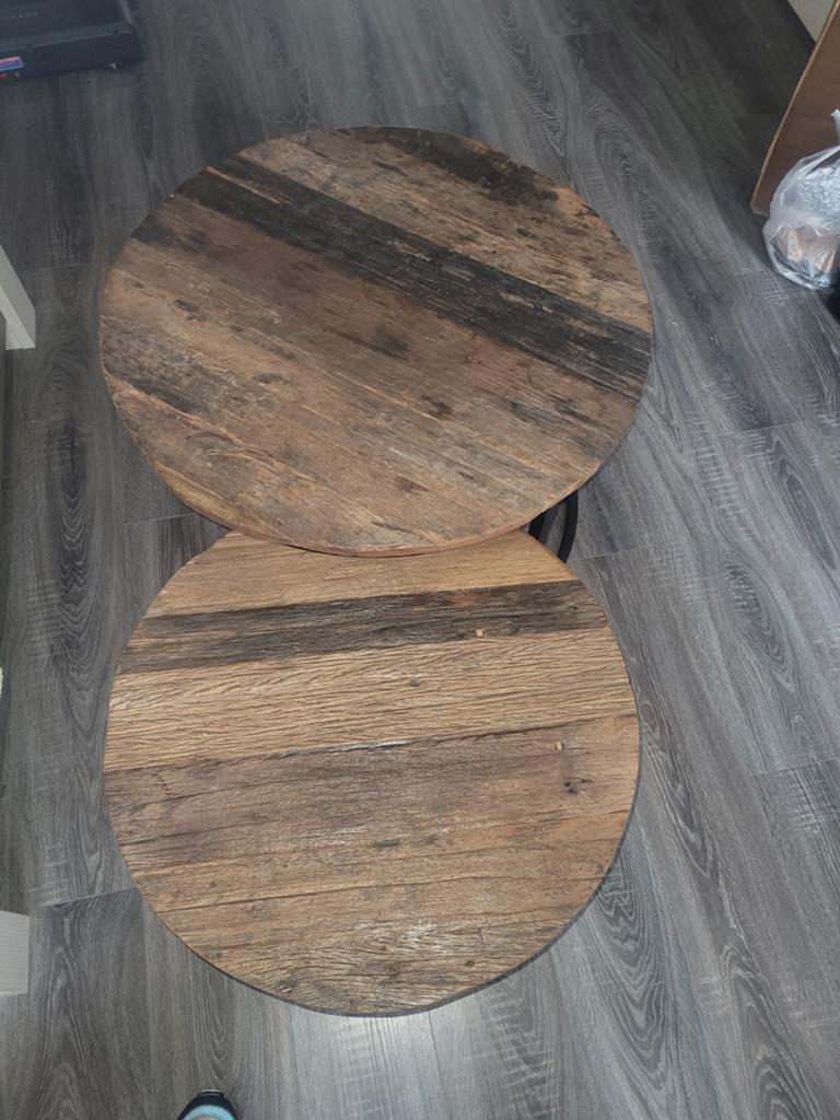 Salon tafel industrieel look echt hout, Huis en Inrichting, Tafels | Salontafels, Ophalen, 50 tot 100 cm, Rond, 50 tot 100 cm