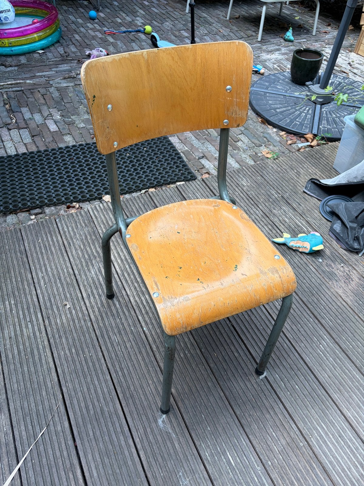 Vintage schoolstoel - Houten zitting en rugleuning, Ophalen