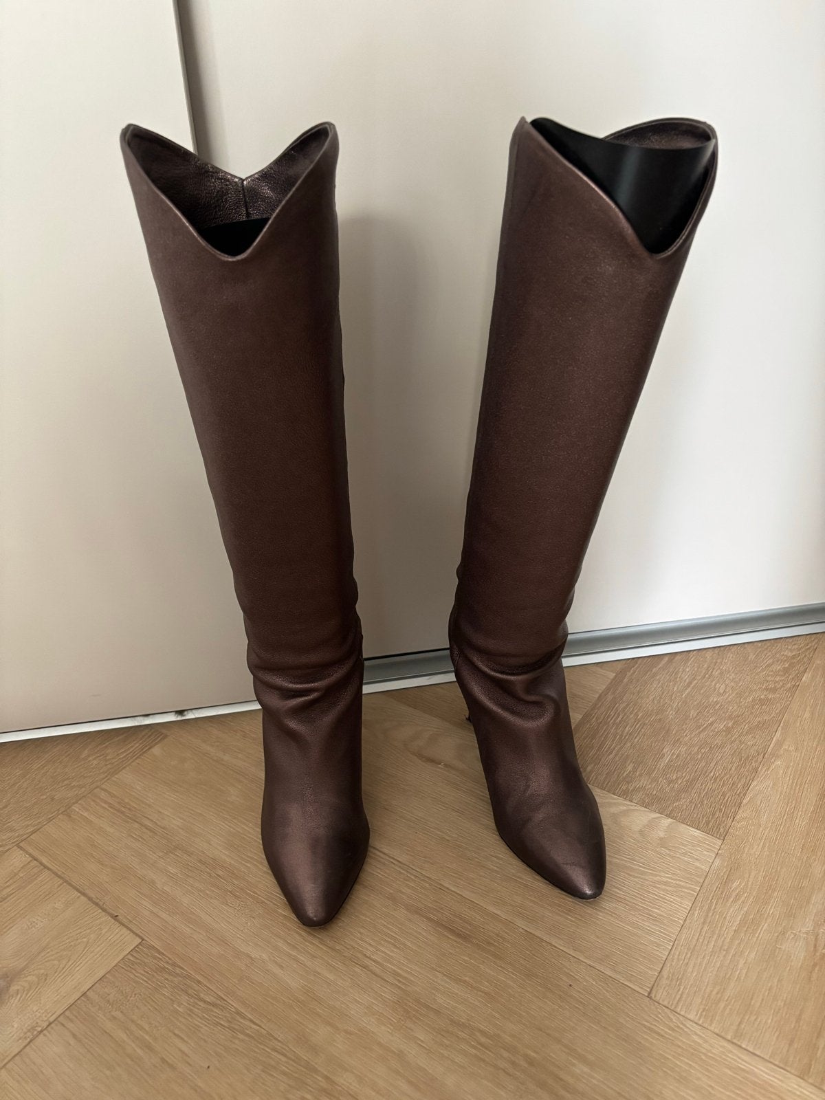 Julia Cerruti Hoge Bruine Metallic Leren Laarzen maat 38, Ophalen of Verzenden, Gedragen, Bruin, Hoge laarzen