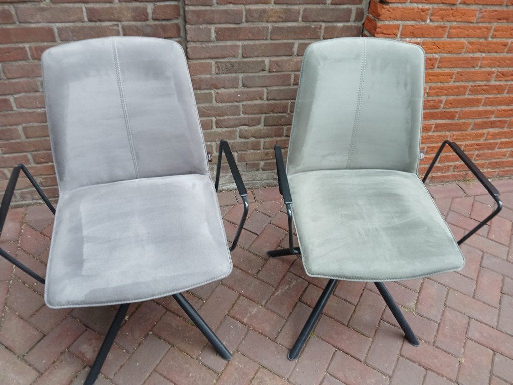 Eetkamerstoelen Henders & Hazel gasgeveerd, Ophalen, Gebruikt, Stof, Grijs