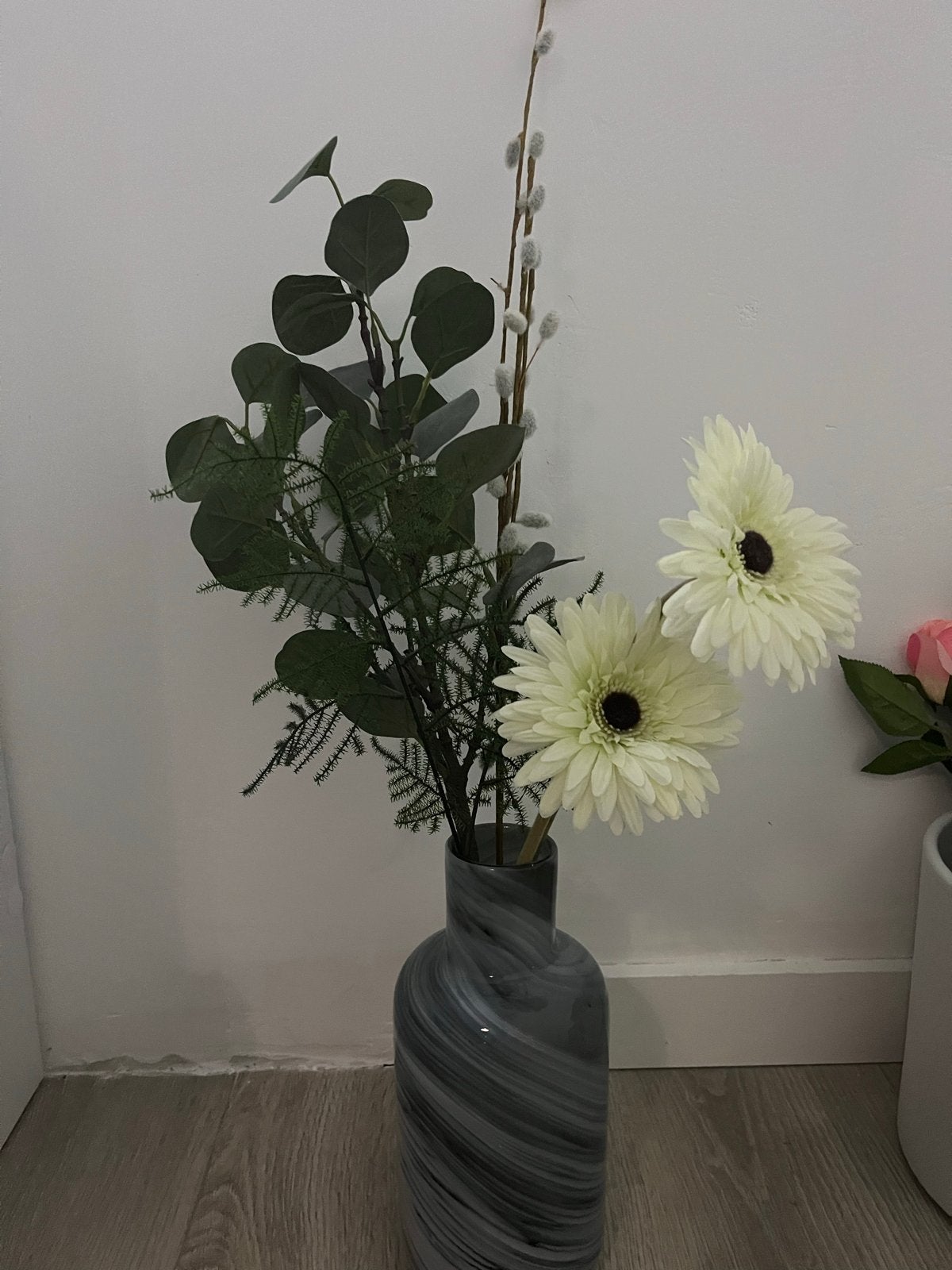 IKEA PÅDRAG Vaas met kunstbloemen - Grijs/Wit, Ophalen