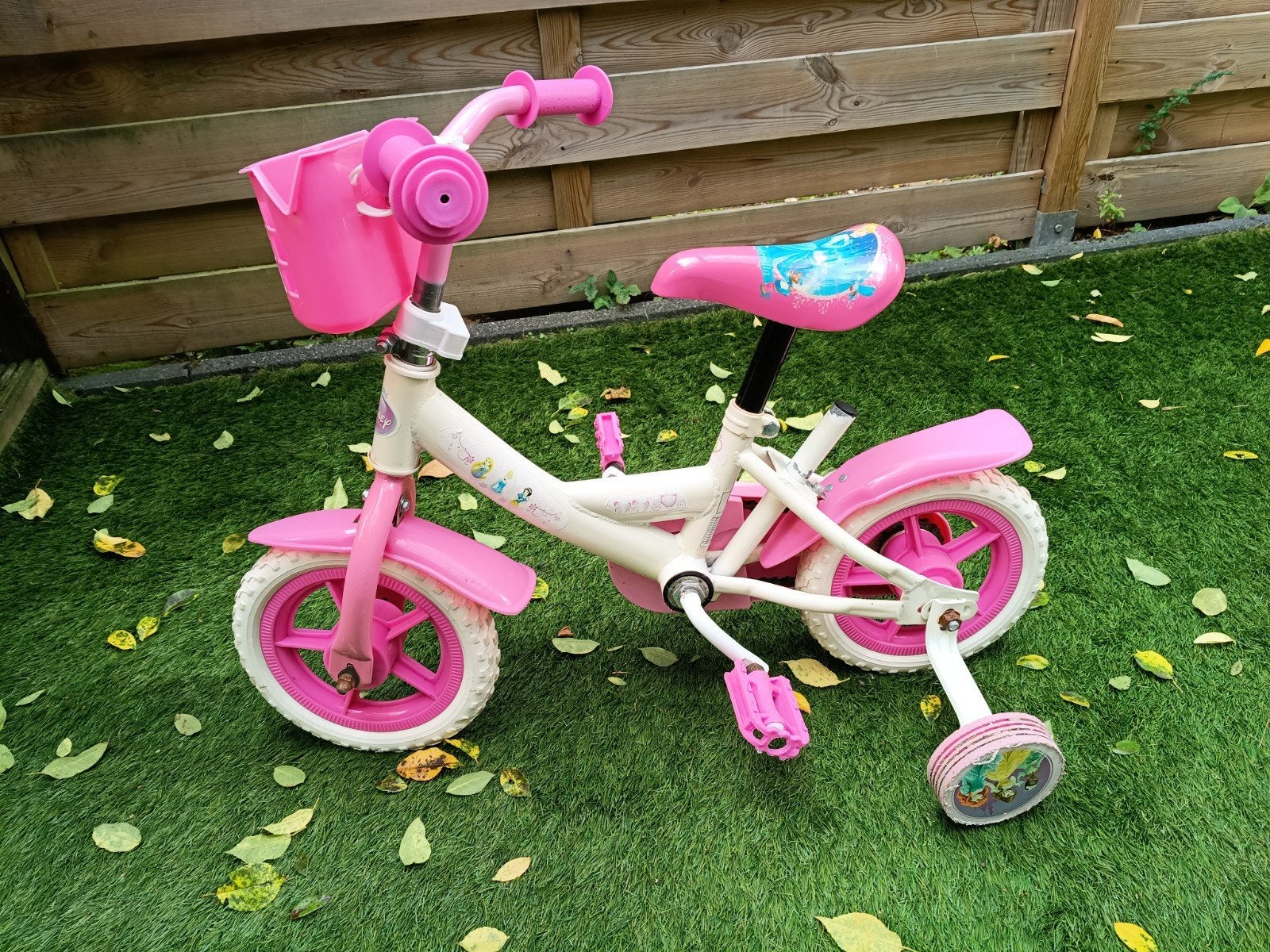 Roze kinderfiets met zijwieltjes - Disney Prinsessen, Fietsen en Brommers, Ophalen, Terugtraprem, Zijwieltjes, Minder dan 16 inch