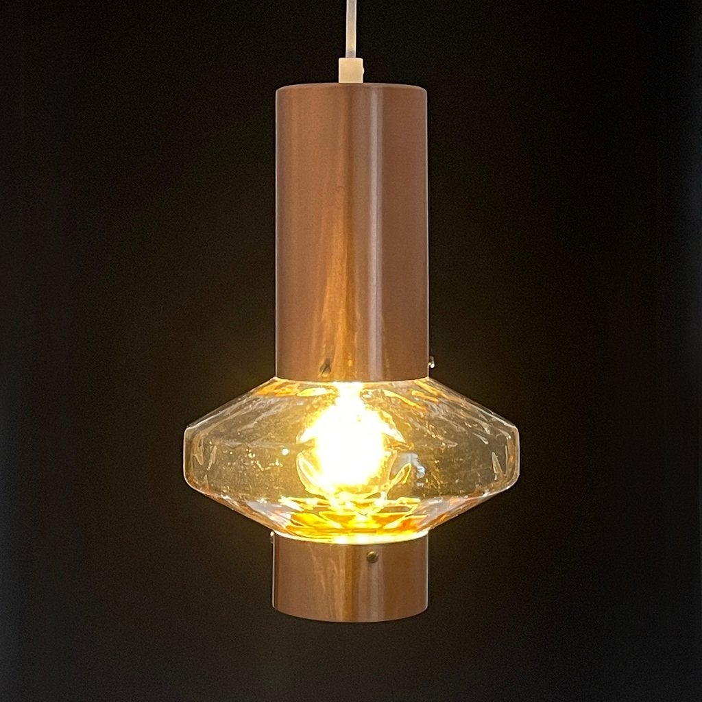 vintage Deens design LAMP koper glas Scandinavie Mid Century, Gebruikt, -, -, Glas