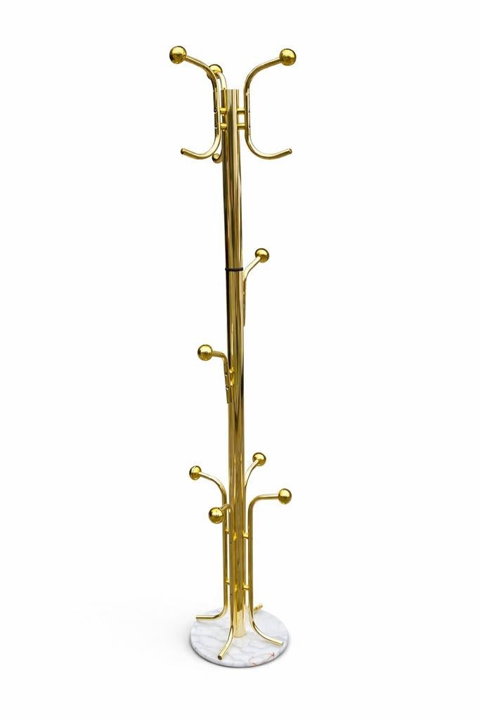 Hollywood Regency kapstok goudkleurig/marmeren voet, Staande kapstok, 150 tot 200 cm, Devintagerie, Ophalen