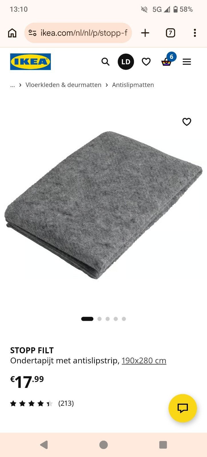 Anti slip mat STOPP FILT IKEA, Ophalen, Nieuw