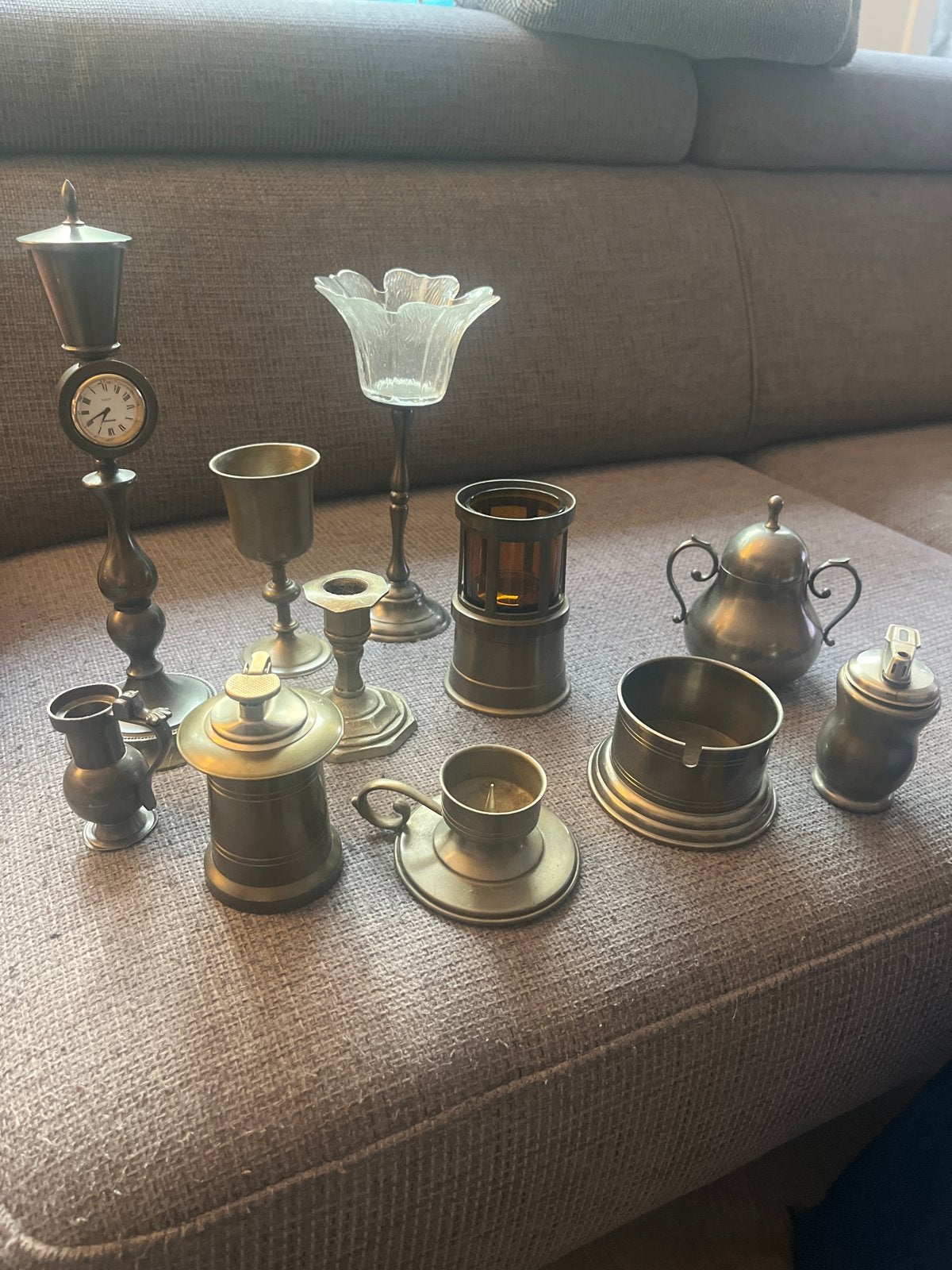 Diverse collectie tinnen decoratie en gebruiksvoorwerpen, Antiek en Kunst, Antiek | Tin, Ophalen of Verzenden