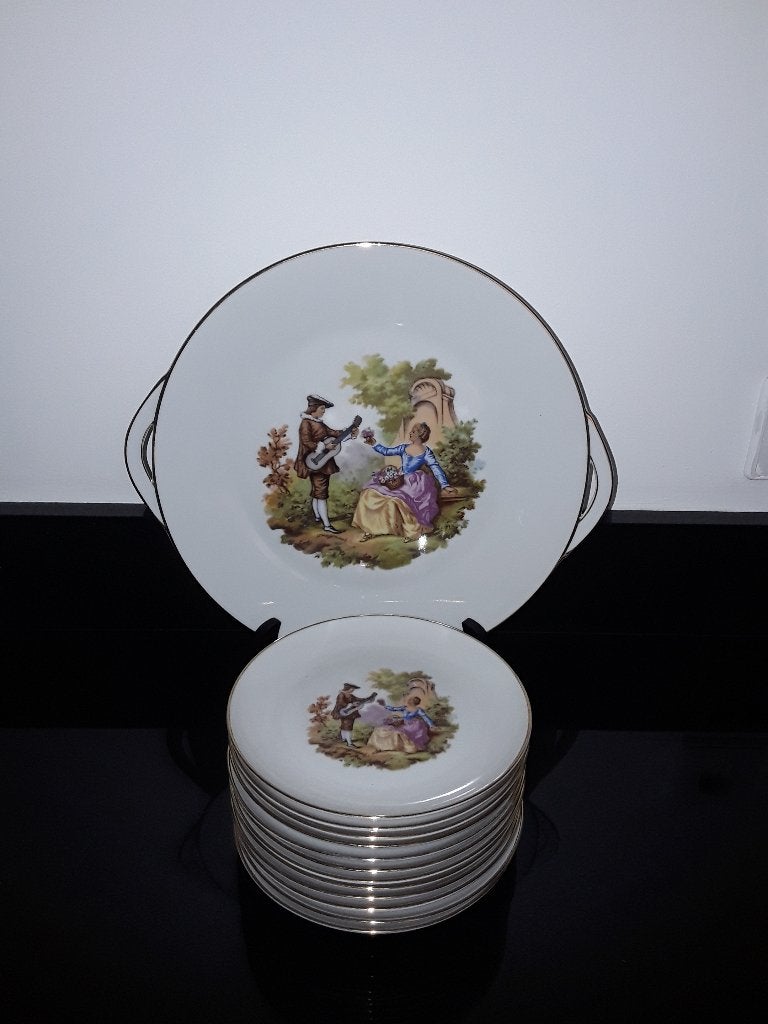 Konig Tettau barok gebakstel met limogedecor, Verzenden