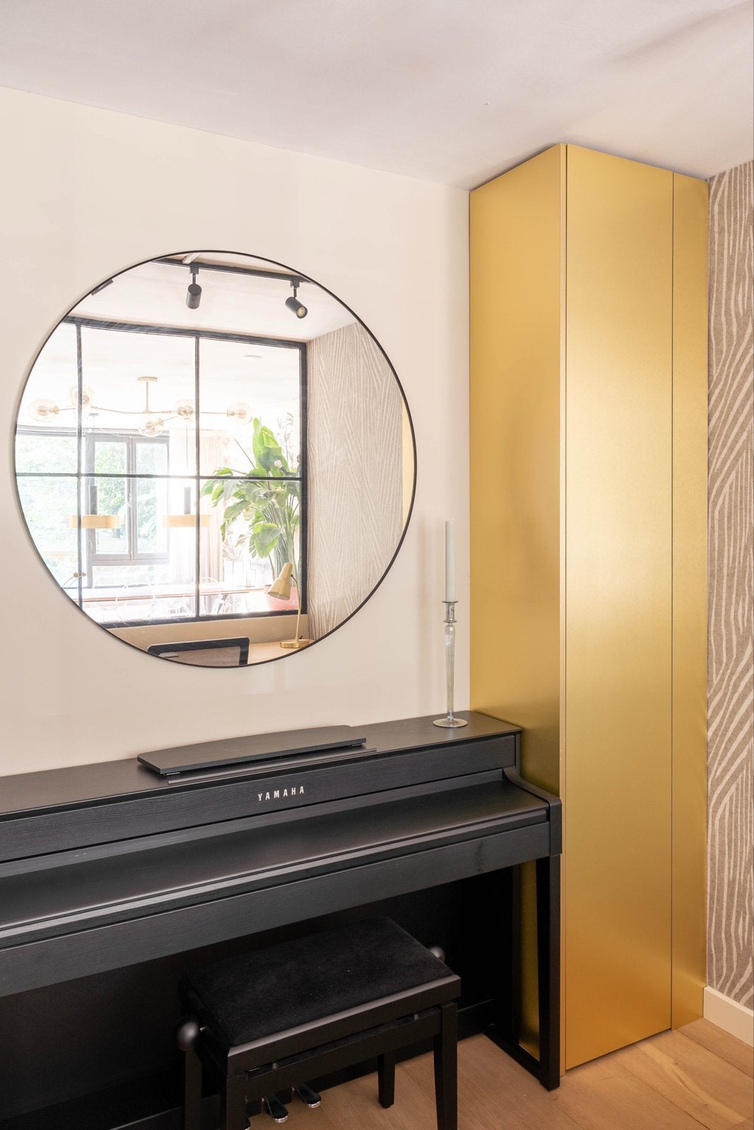 IKEA Lindbyn spiegel zwart 110 cm rond, Ophalen, 100 tot 150 cm, Rond, Zo goed als nieuw