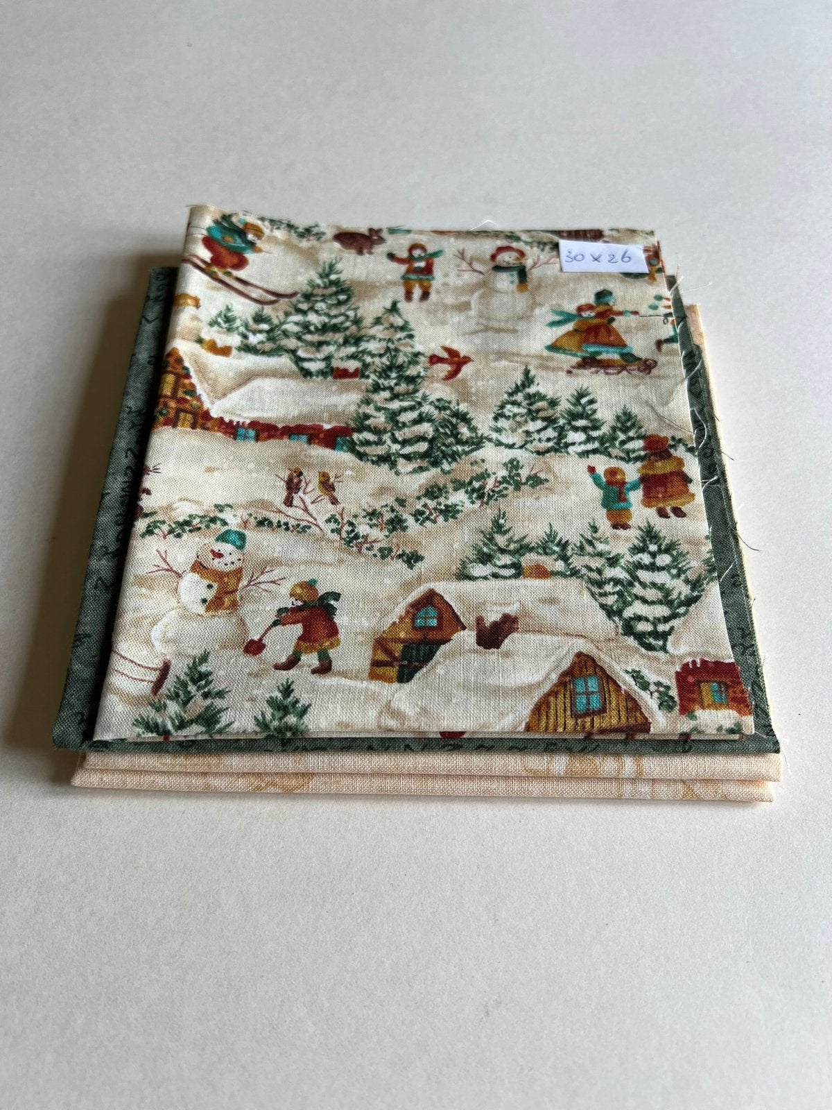 Set van 4 Quiltstoffen - Nostalgisch Kerstdorp & Kerstman, Zo goed als nieuw, 30 tot 120 cm, Katoen, 30 tot 200 cm