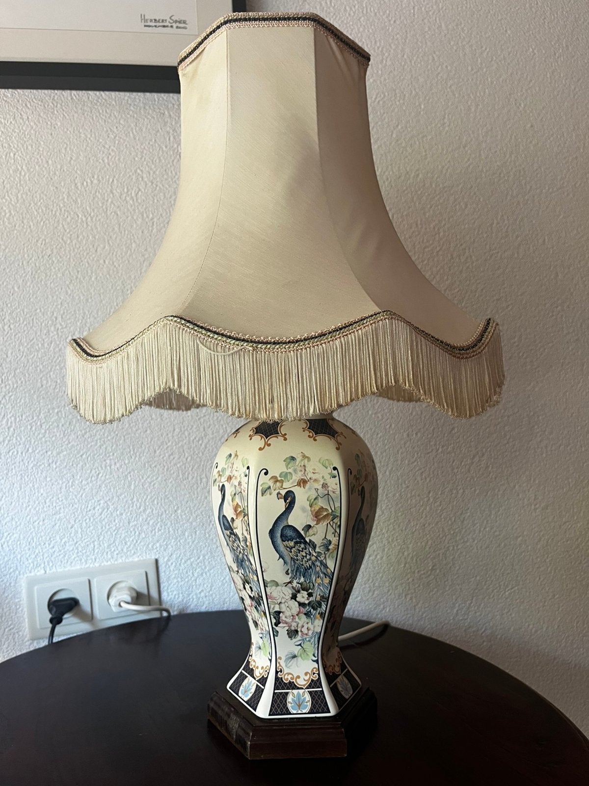 Prachtige vintage BHS tafellamp met pauwenmotief Chinoiserie, Ophalen of Verzenden, Vintage
