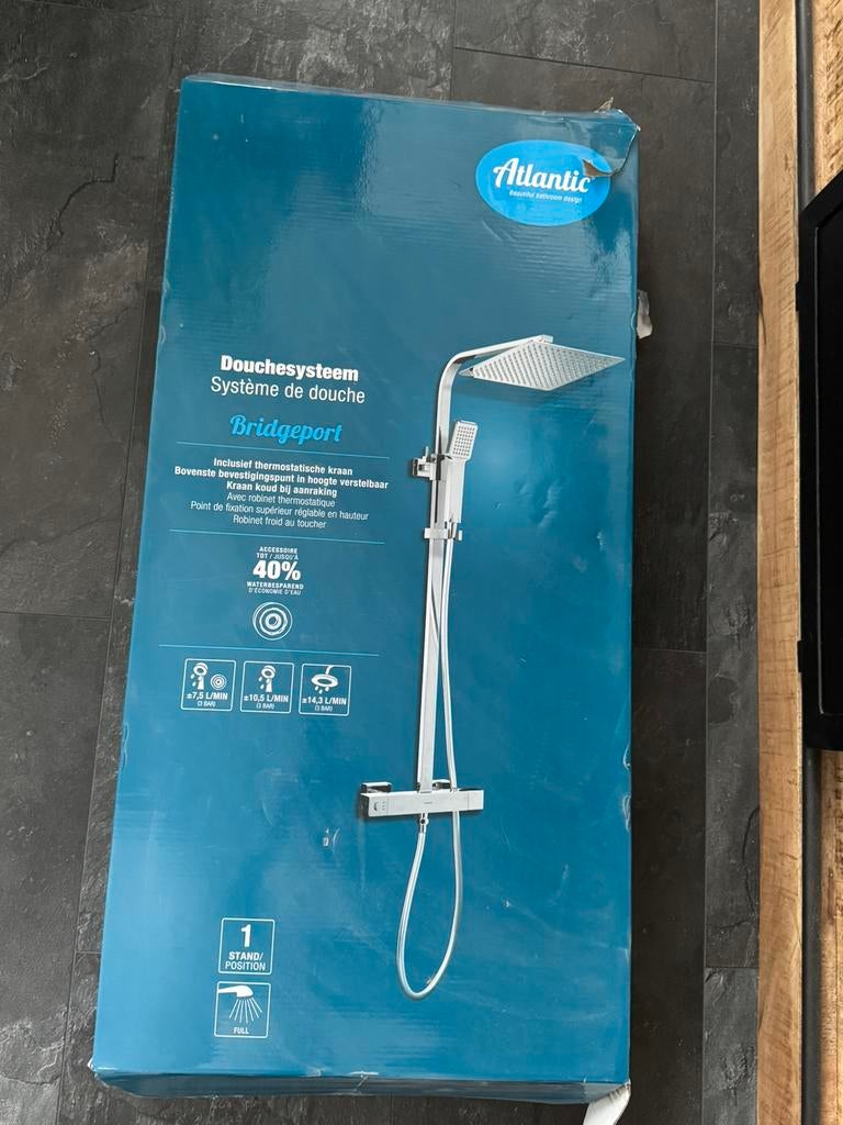 Douche systeem thermostatische kraan met regendouche NIEUW, Ophalen of Verzenden, Zo goed als nieuw, Koper, Douche