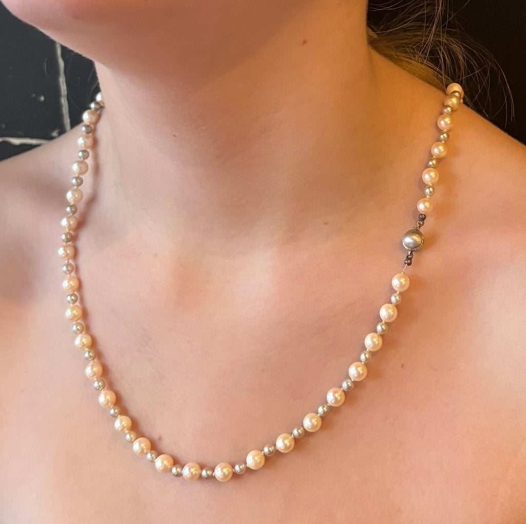 Diamanten 14k gouden slot fraaie parel dames ketting vintage, Voordeelsieraden, Ophalen of Verzenden, Zo goed als nieuw, Met edelsteen