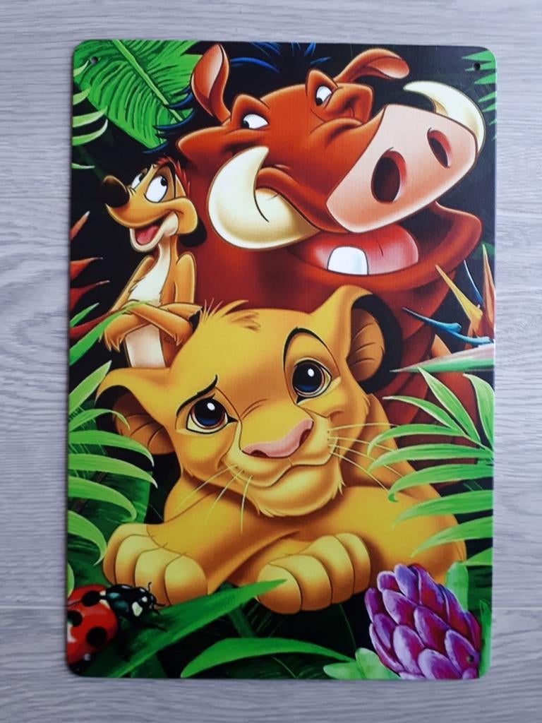 Simba Timon Pumbaa Disney 20x30 cm Metalen Reclamebord, Ophalen of Verzenden, Nieuw, Reclamebord