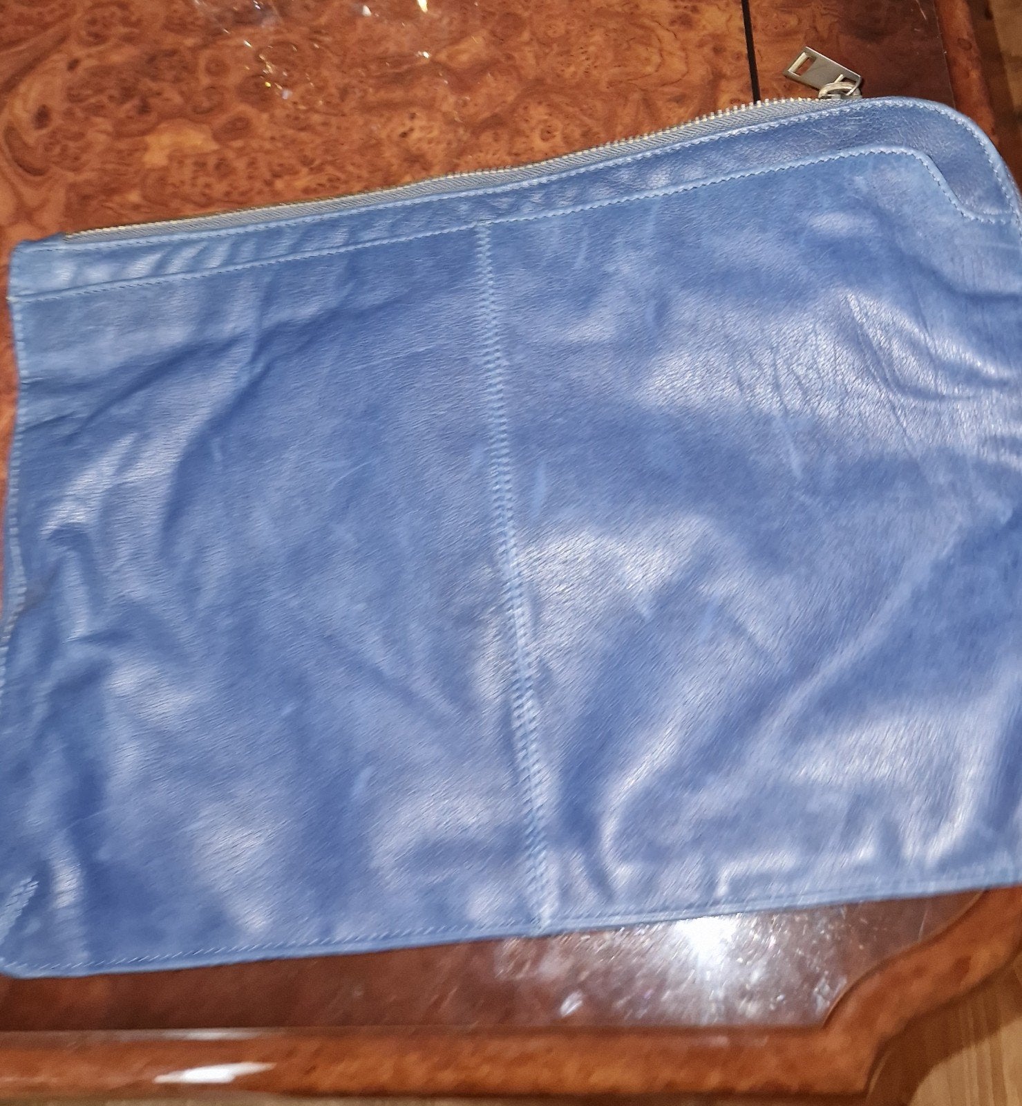 ASOS  zacht  leren  clutch  of  toilettas, Ophalen of Verzenden, Zo goed als nieuw, Blauw, Avondtasje