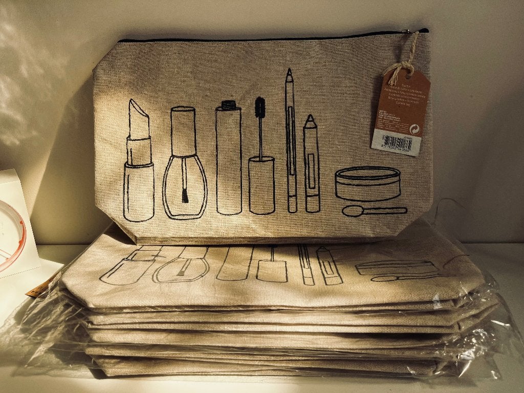 16 nieuwe toilettassen linnenlook verschillende afbeeldingen, Ophalen of Verzenden, Nieuw, Beige, Dame