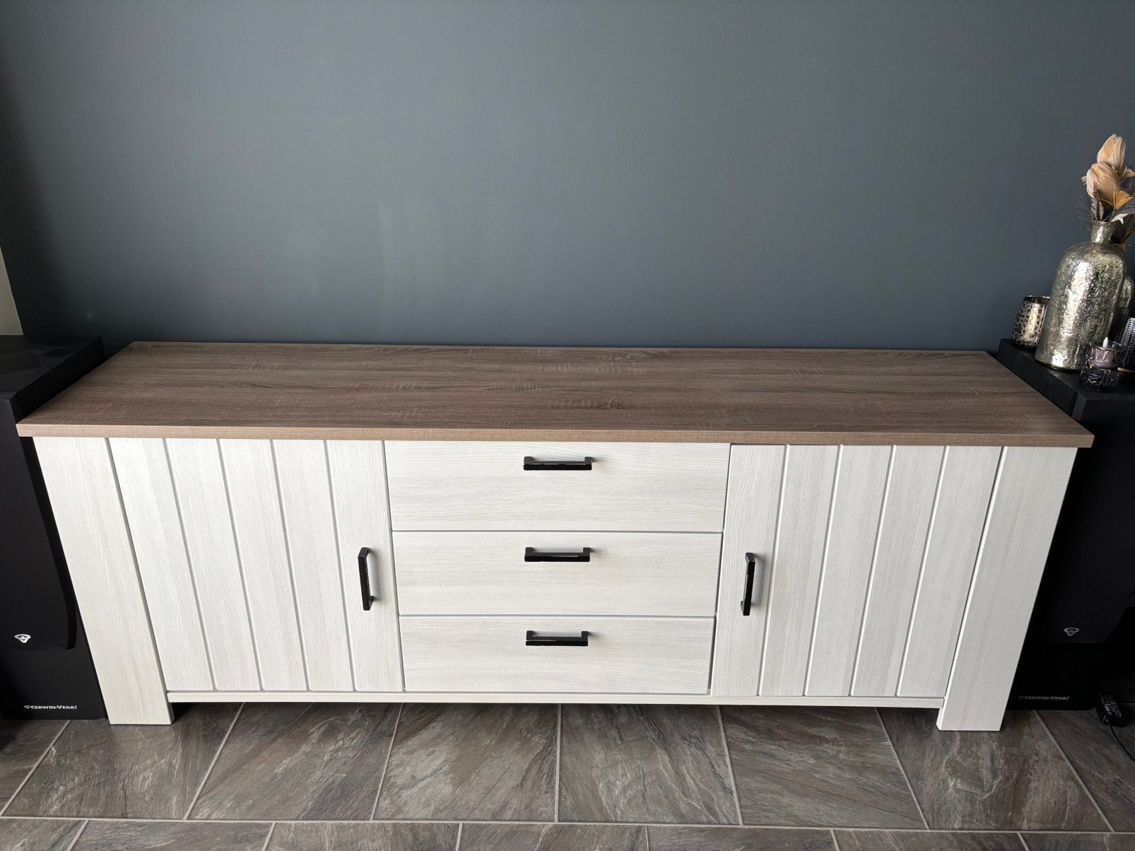 Dressoir wit/licht eiken, Ophalen, Eikenhout, Zo goed als nieuw, 200 cm of meer