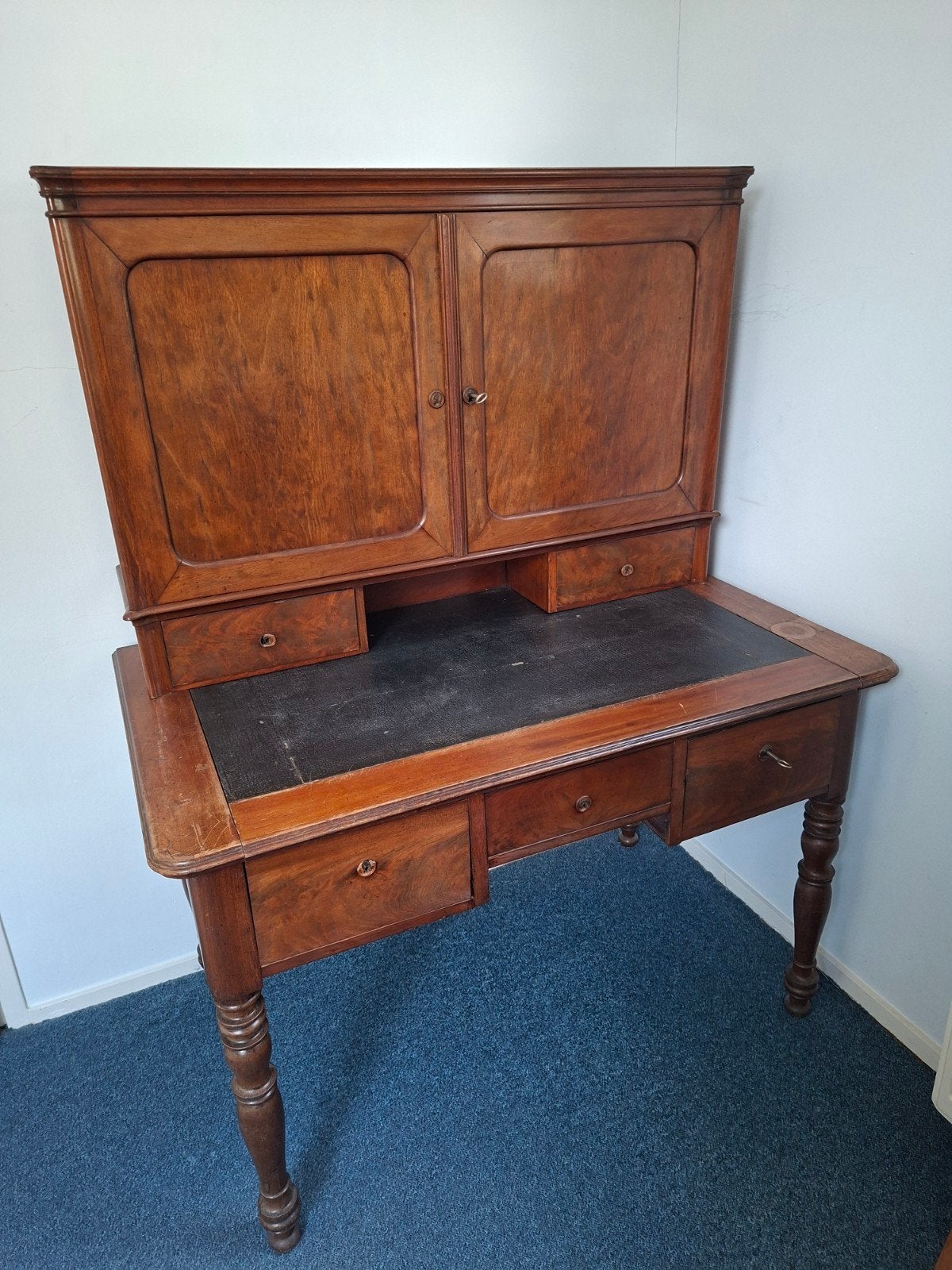 Antiek Mahonie Bureau met Opbouw - Gegarandeerd Echt, Ophalen