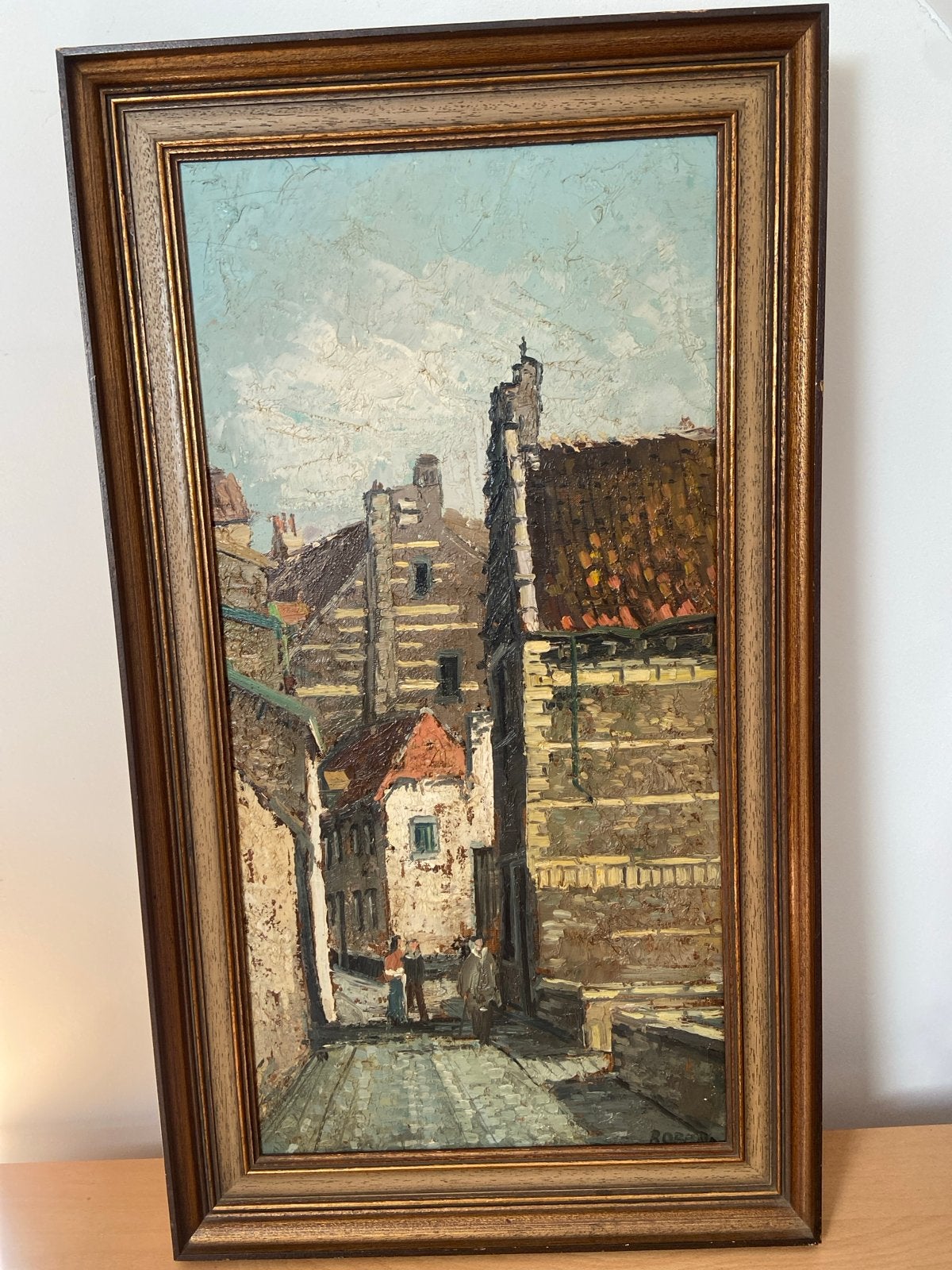 Olieverfschilderij met stadsgezicht, gesigneerd Robena, Ophalen