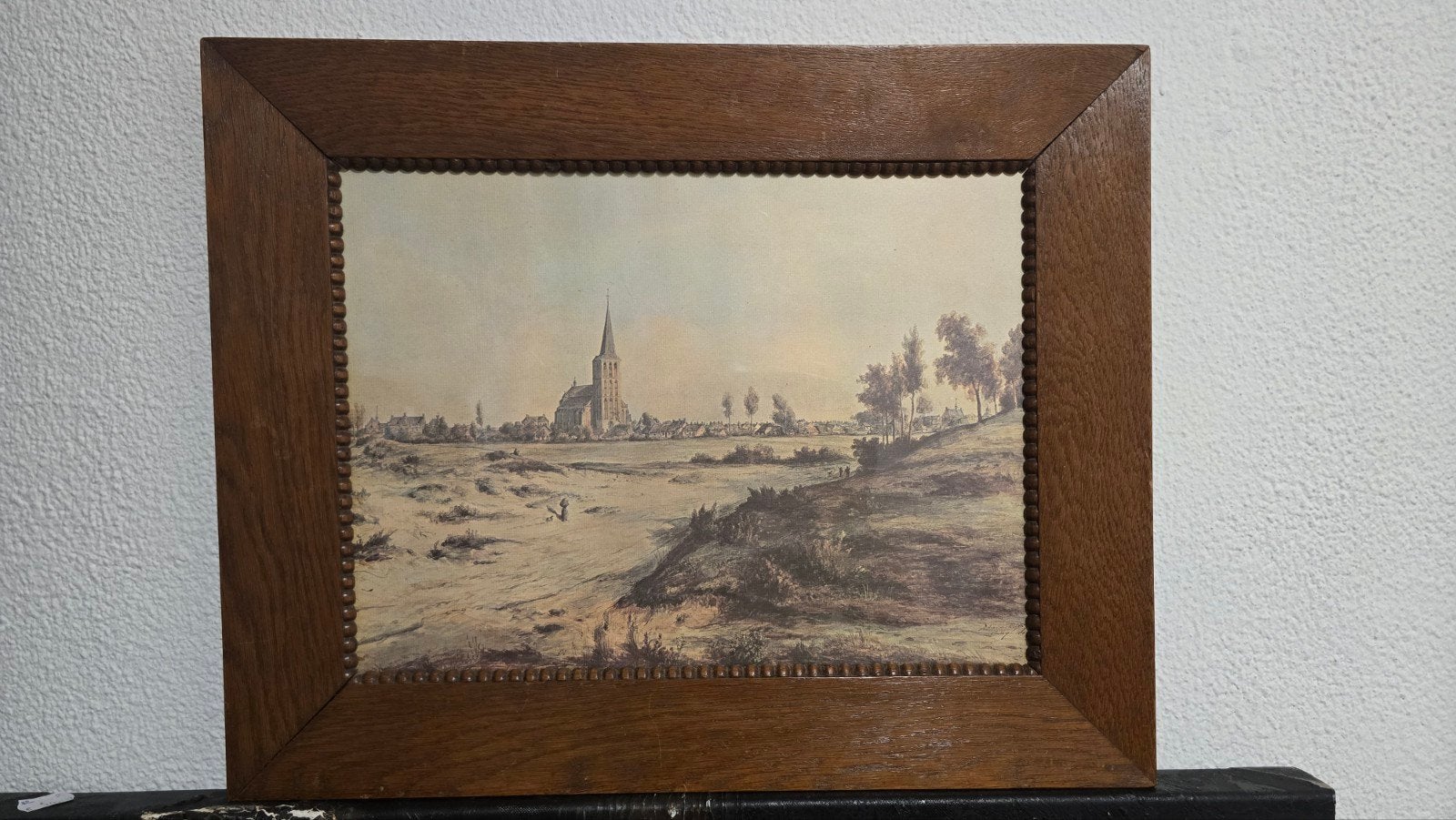 Eikenhouten Parelrand Lijst (51x41) met Prent Gezicht op Ven, Antiek en Kunst, Kunst | Schilderijen | Klassiek, Ophalen of Verzenden