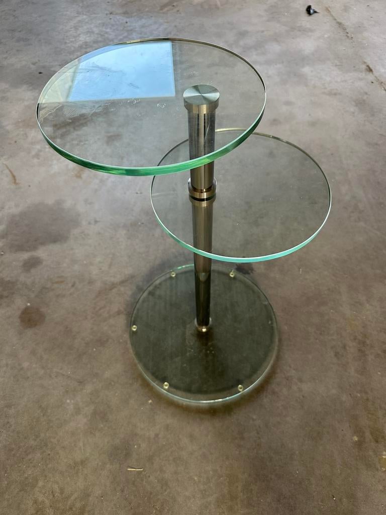 Glazen bijzettafeltje met rvs poot, Ophalen, Minder dan 55 cm, Rond, 60 cm of meer