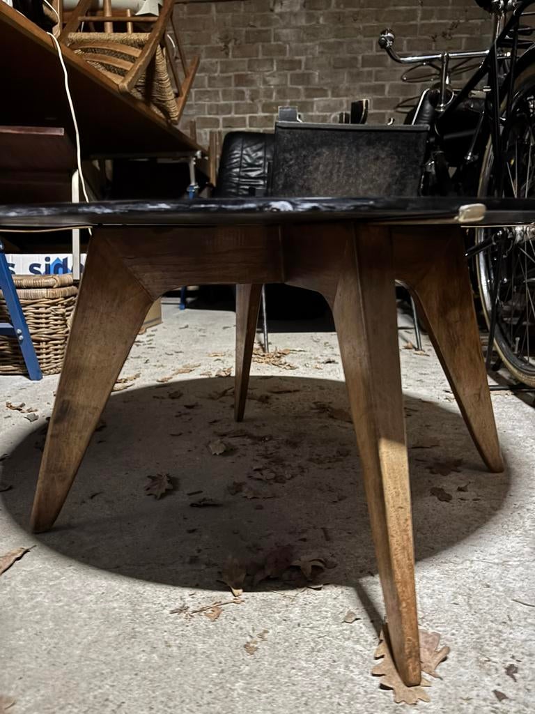 Vintage Italiaans design coffeetable zwart glas, Ophalen, Gebruikt, 50 tot 100 cm, Rond
