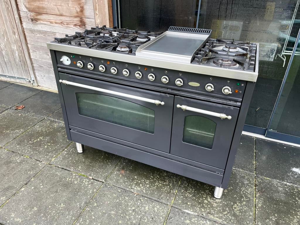 Luxe Boretti 120cm fornuis! Antraciet! Zeer netjes! 2 ovens, Ophalen of Verzenden, Zo goed als nieuw, Gas, Vrijstaand