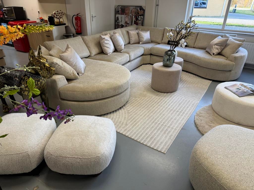 Luxe Velvet Teddy U-bank Cocona 170x380x300cm Beige Sand NEW, Huis en Inrichting, Oosterbaan, Info@oosterbaanwonen.nl, Venus 31 8448CE Heerenveen