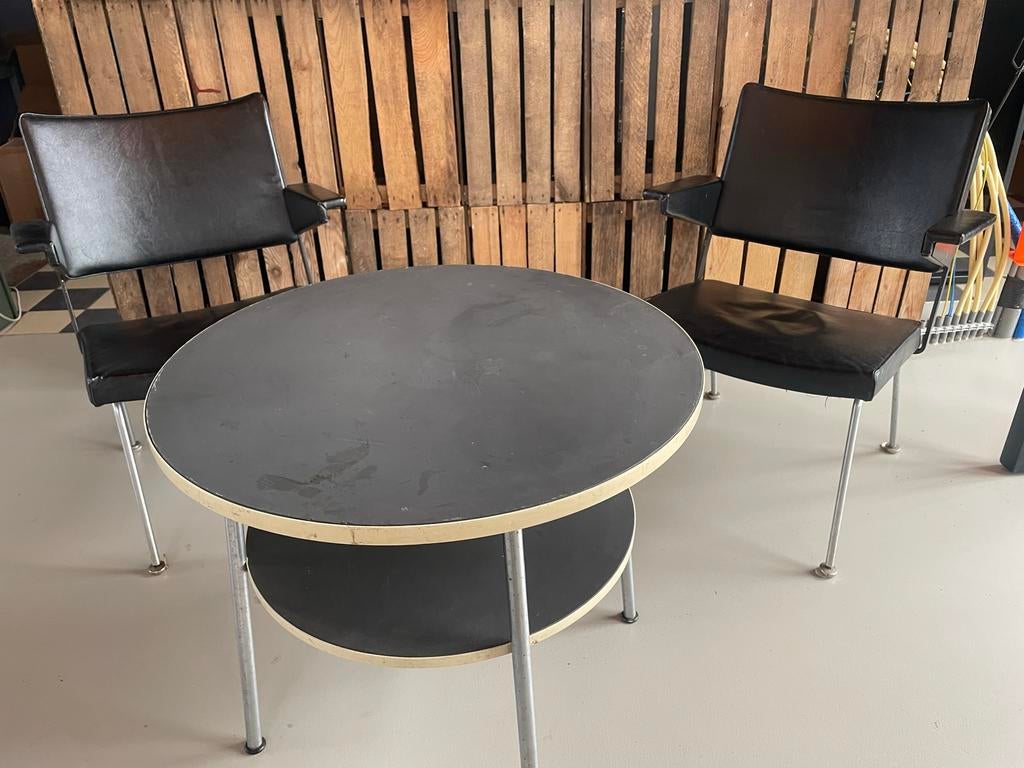 Gispen salontafel 503 + 2 Gispen 1265 stoelen, Ophalen, Gebruikt, Twee, Zwart