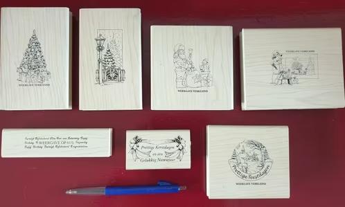 7 stuks Mariette Verhees Kerst Stempels - Art Stemps Nieuw, Ophalen of Verzenden, Nieuw, Houten stempel