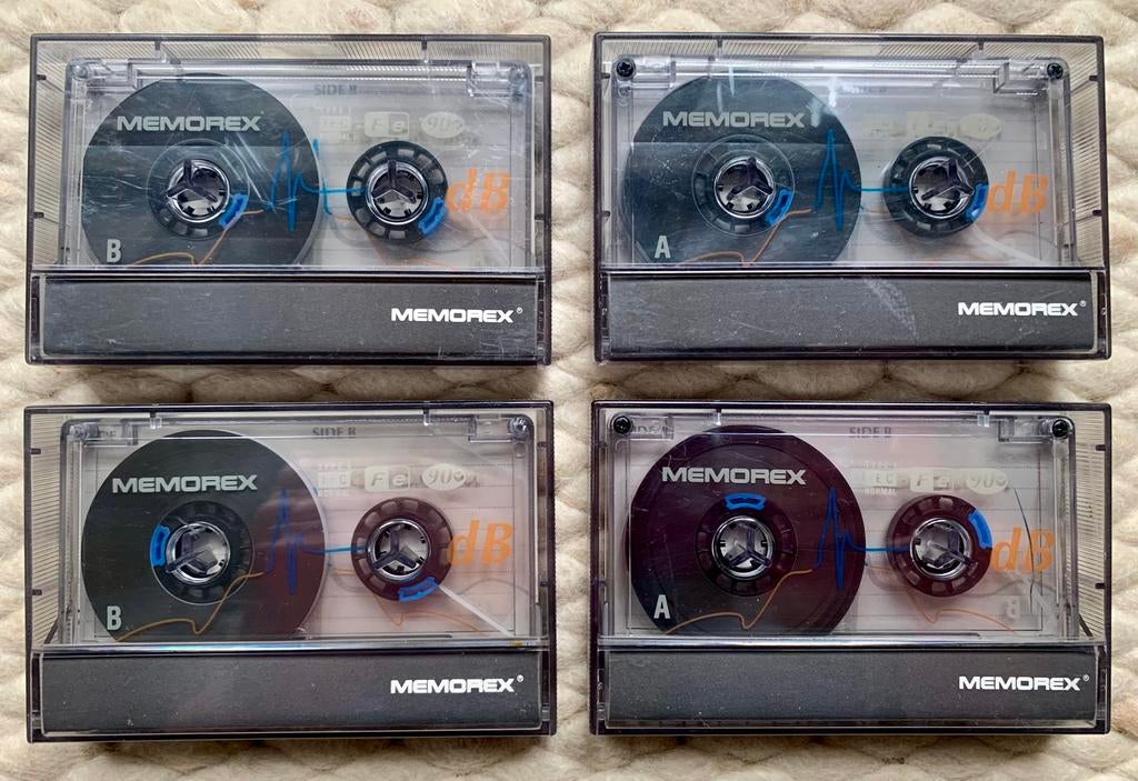4x MEMOREX dB C90 Ferric cassettebandjes IZGST type I normal, Gebruikt, 2 t/m 25 bandjes, Overige genres, Ophalen of Verzenden