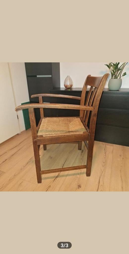 Oude stoel met rieten zitting, Ophalen, Gebruikt, Bruin, Vintage/landelijk