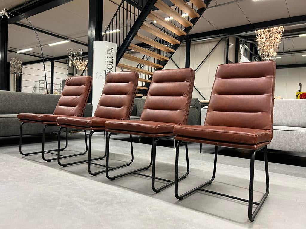 4 Nieuw Gelderland 7854 Eetkamerstoelen bruin leer Stoel, Bruin, Nieuw, Leer, Vier