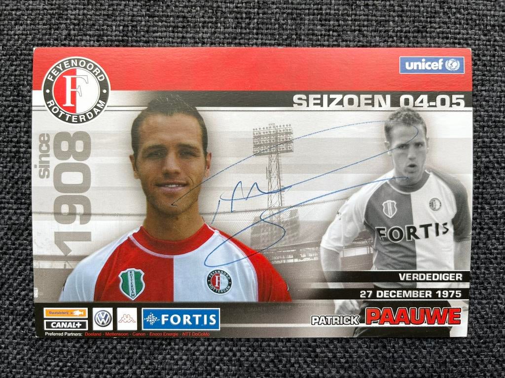 Feyenoord spelerskaart Paauwe met handtekening, Ophalen of Verzenden, Zo goed als nieuw, Feyenoord, Spelerskaart
