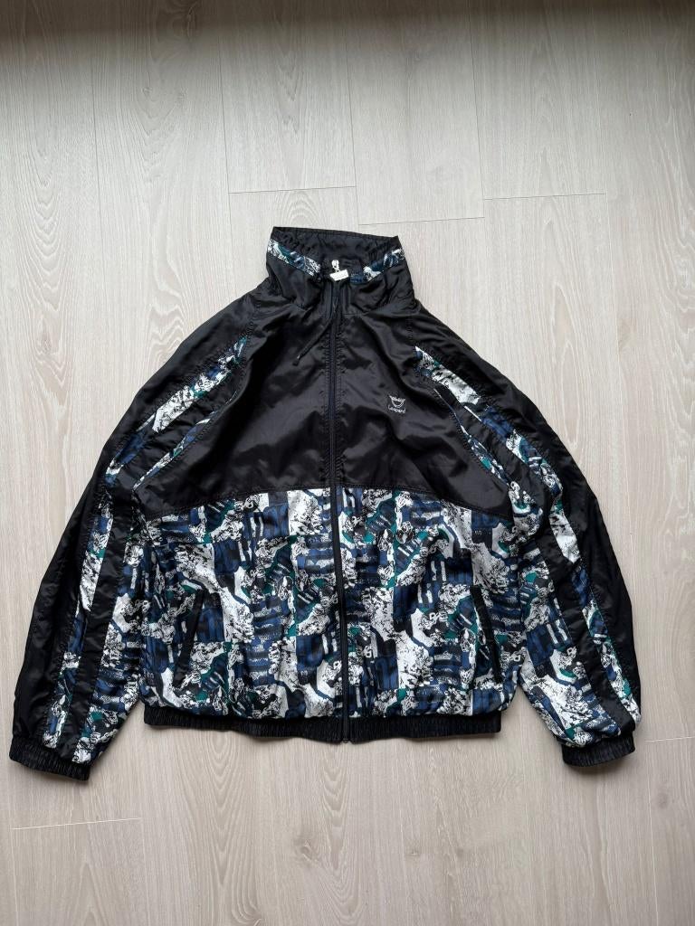 Retro Leopard Windbreaker Jas L, Maat 52/54 (L), Blauw, ., Vintage