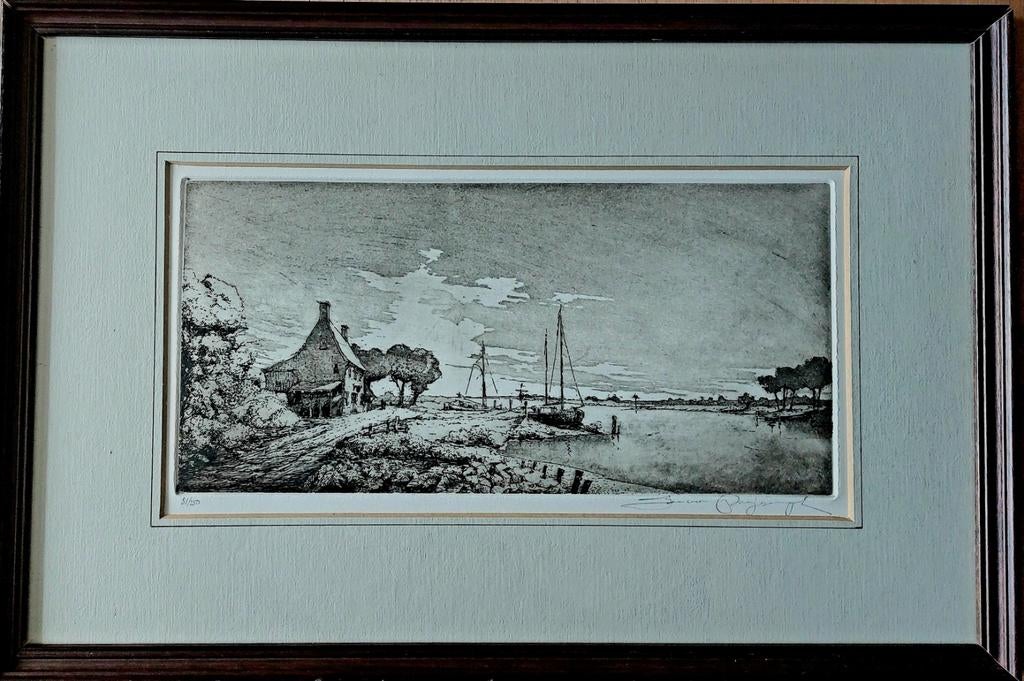 Ets ... Jan van Rijsewijk  ... Hollands vergezicht  ..., Antiek en Kunst, Kunst | Etsen en Gravures, Ophalen of Verzenden