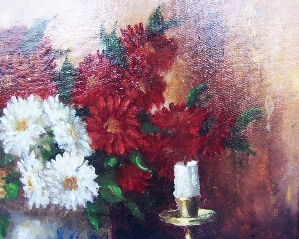 Stilleven met bloem en appels Gesigneerd E Moll., Antiek en Kunst, Kunst | Schilderijen | Klassiek, Ophalen of Verzenden