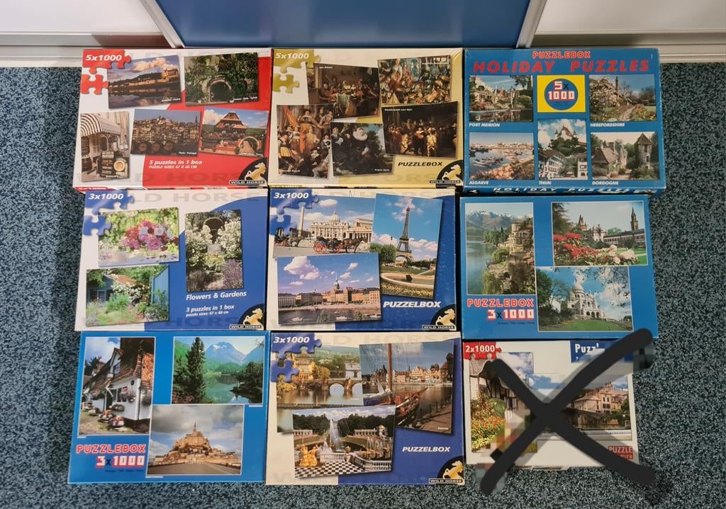 8 Verzamelboxen Legpuzzels - 30 x 1000 stukjes, Ophalen of Verzenden, 500 t/m 1500 stukjes, Zo goed als nieuw, Legpuzzel