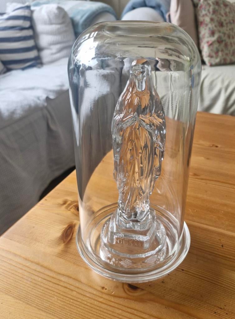 Glazen stolp met kristal Mariabeeld, Antiek en Kunst, Ophalen of Verzenden