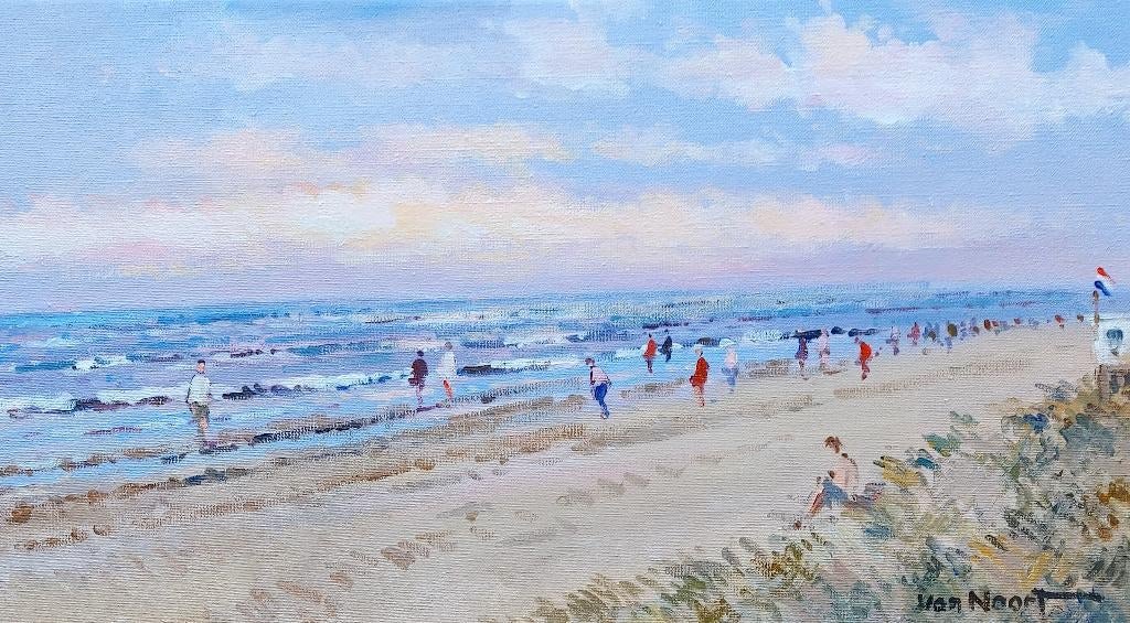 VAN NOORT -ONDERGAANDE ZON BIJ ZANDVOORT, Antiek en Kunst, Kunst | Schilderijen | Klassiek, Ophalen of Verzenden