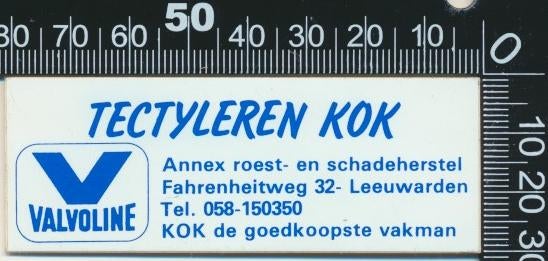 Sticker: Tectyleren Kok - Valvoline - Leeuwarden, Ophalen of Verzenden, Zo goed als nieuw, Auto of Motor
