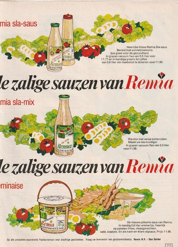 Retro reclame 1972 Remia sla mix en reminaise sauzen, Verzamelen, Verzenden, Overige typen