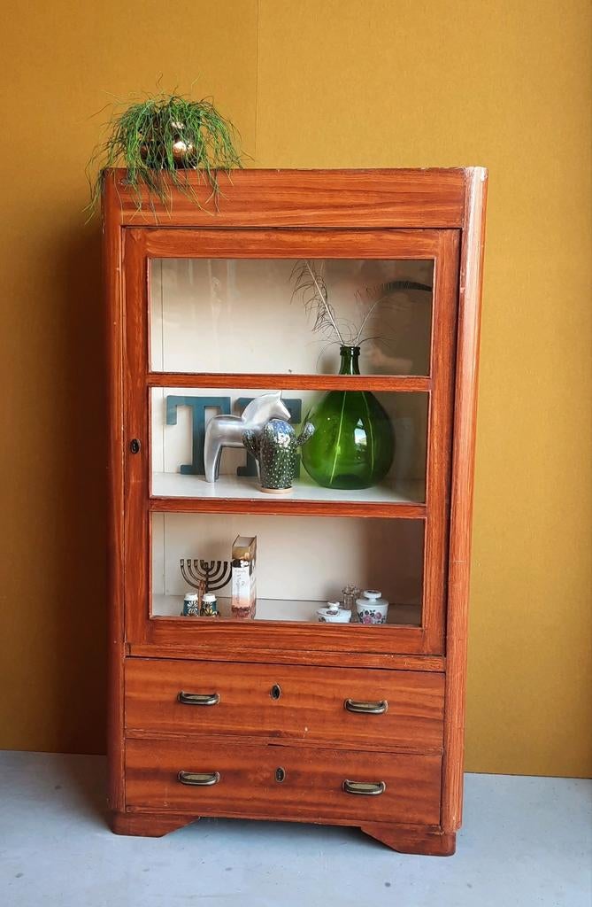 Vintage vitrinekast, presentatie kast, lades, Art Deco style, Ophalen, Gebruikt, Met deur(en), Vintage