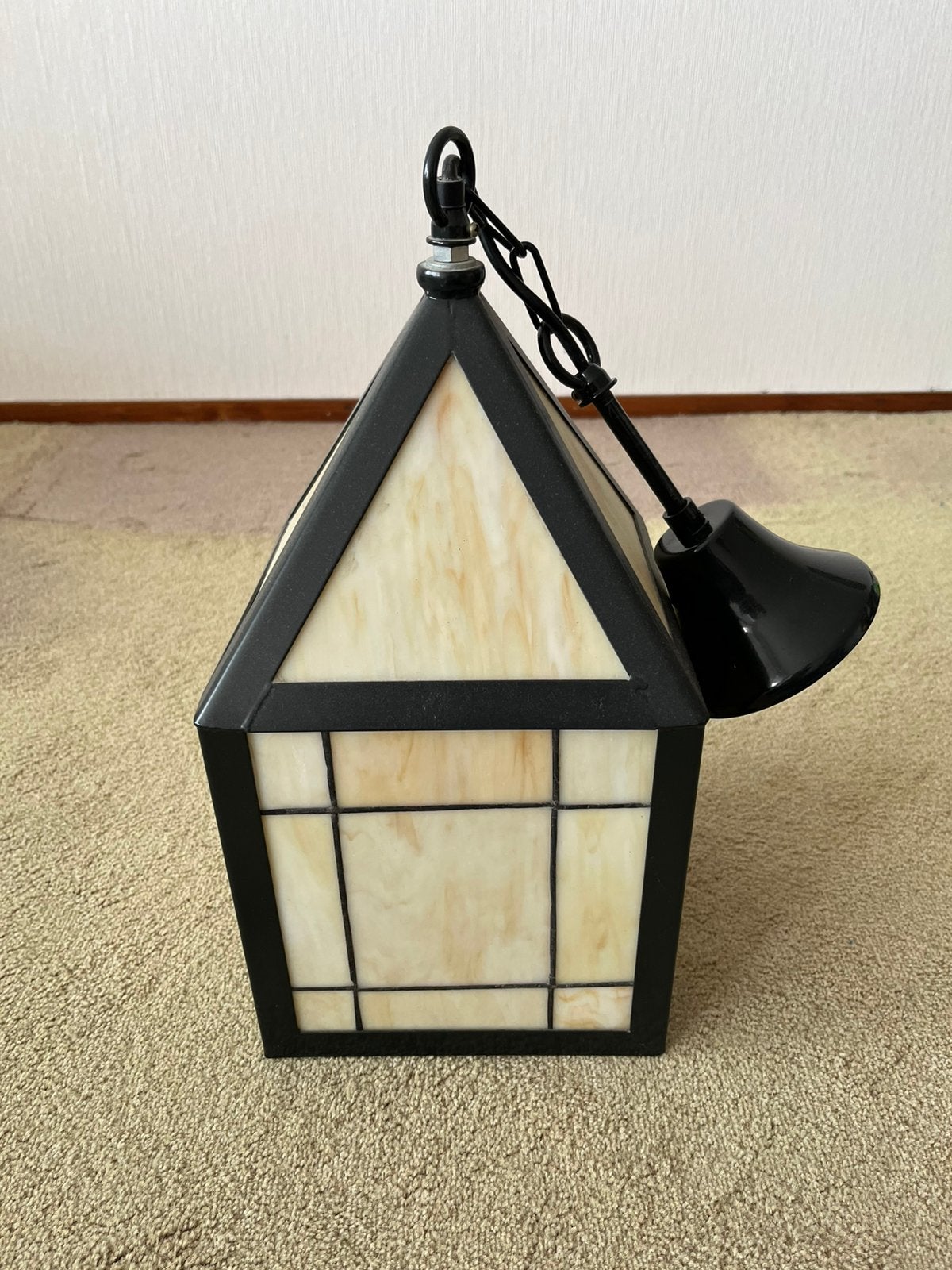 Klassieke glas-in-lood hanglamp / lantaarn (Tiffany stijl), Huis en Inrichting, Ophalen, Gebruikt, E27 (groot), Glas